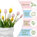 15 Pcs White-Light Pink-Yellow Artificial Tulips Fake Flowers, Premium Latex Lifelike Texture, UV Resistant Waterproof Faux Tulip Bouquets with Snap-on Petals for Outdoor, Home, Wedding Decor