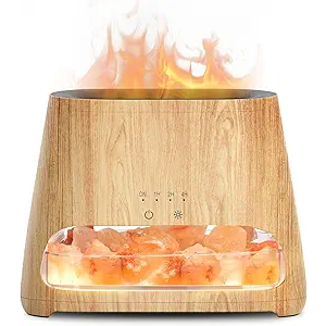 SALKING 2in1 Ultrasonic Essential Oil Diffuser & Himalayan Salt Lamp, Aromatherapy Diffuser Cool Mist Humidifier with Auto Off Function, 100% Pure Himalayan Pink Salt Rock, 150ml (Wooden Grain)