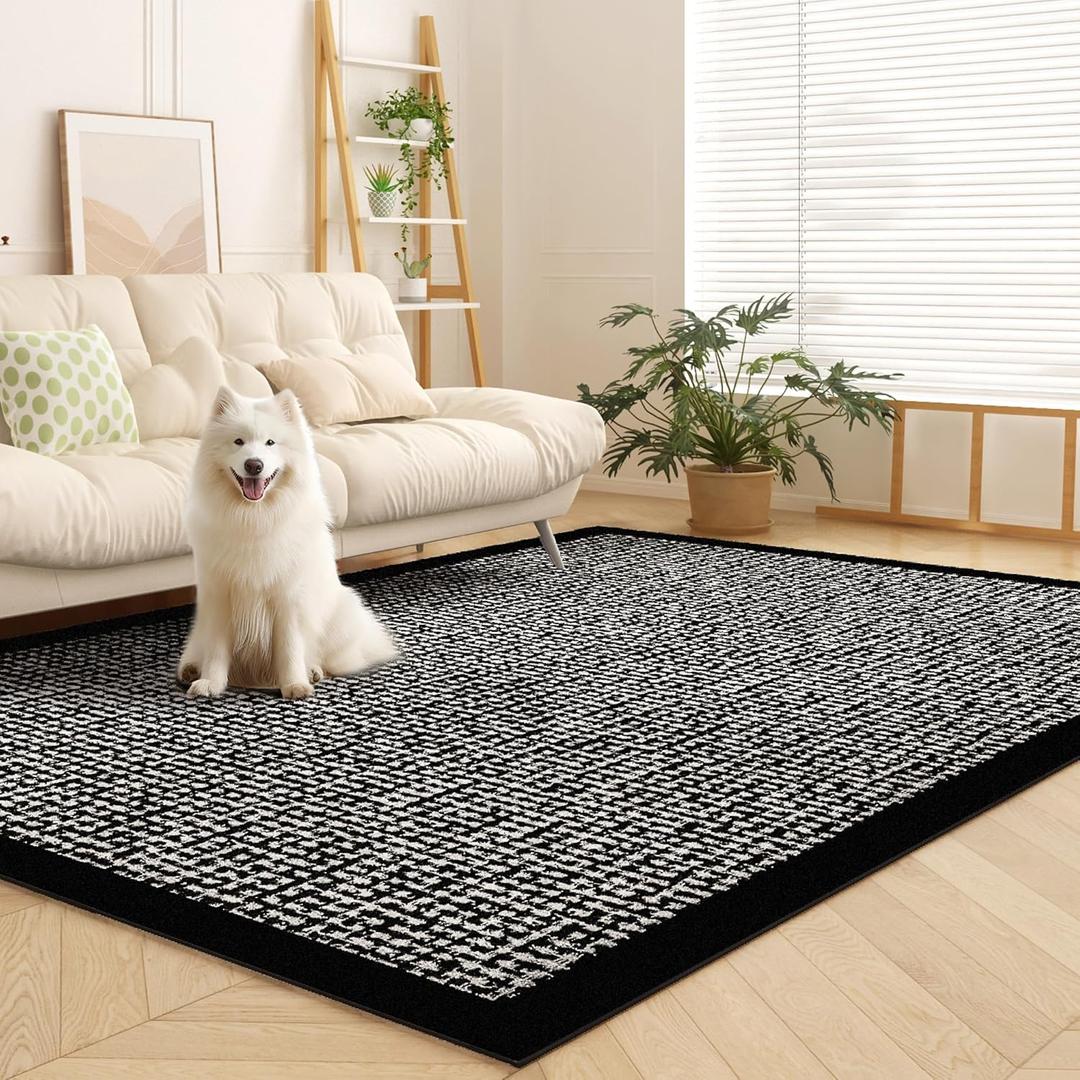 Machine Washable Area Rugs 6x9, Vintage Rugs for Living Room Floor Non Silp Rug Black Carpet for Dinning Room Bedroom Rug Under Bed Home Office | Black White