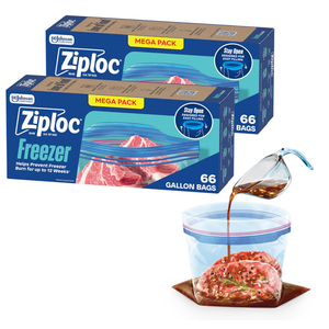 Ziploc Gallon Food Storage Freezer Bags, 132ct Total, Stay Open Design, Easy to Fill, 66 Count, 2 Pack, 132 Total