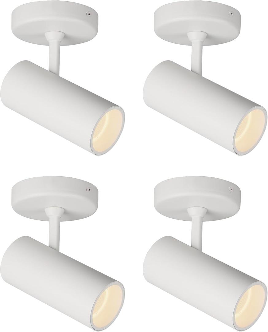 Aisilan 4 Pack 9W LED Modern Directional Dimmable Spotlight Indoor, Adjustable Angle Anti-Glare Wired Ceiling Spot Light Lamp for Living Room, Picture, Panting Accent Lighting, Warm Light, White