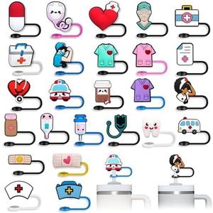 Nurse Straw Toppers for Stanley Cup 30&40 Oz, Tumbler, Water Bottle Silicone Straw Covers Fit 9-11 mm Reusable Straws, Cute Nurse Gifts (Nursing-50PCS)