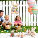 2 x Easter Decoration Bunny Door Sign Wooden Easter Wreath for Front Door Happy Easter Spring Decoration Cute Rabbit Design Flower Egg Welcome Hanging for Home Wall Decor Party Outdoor indoor Supply