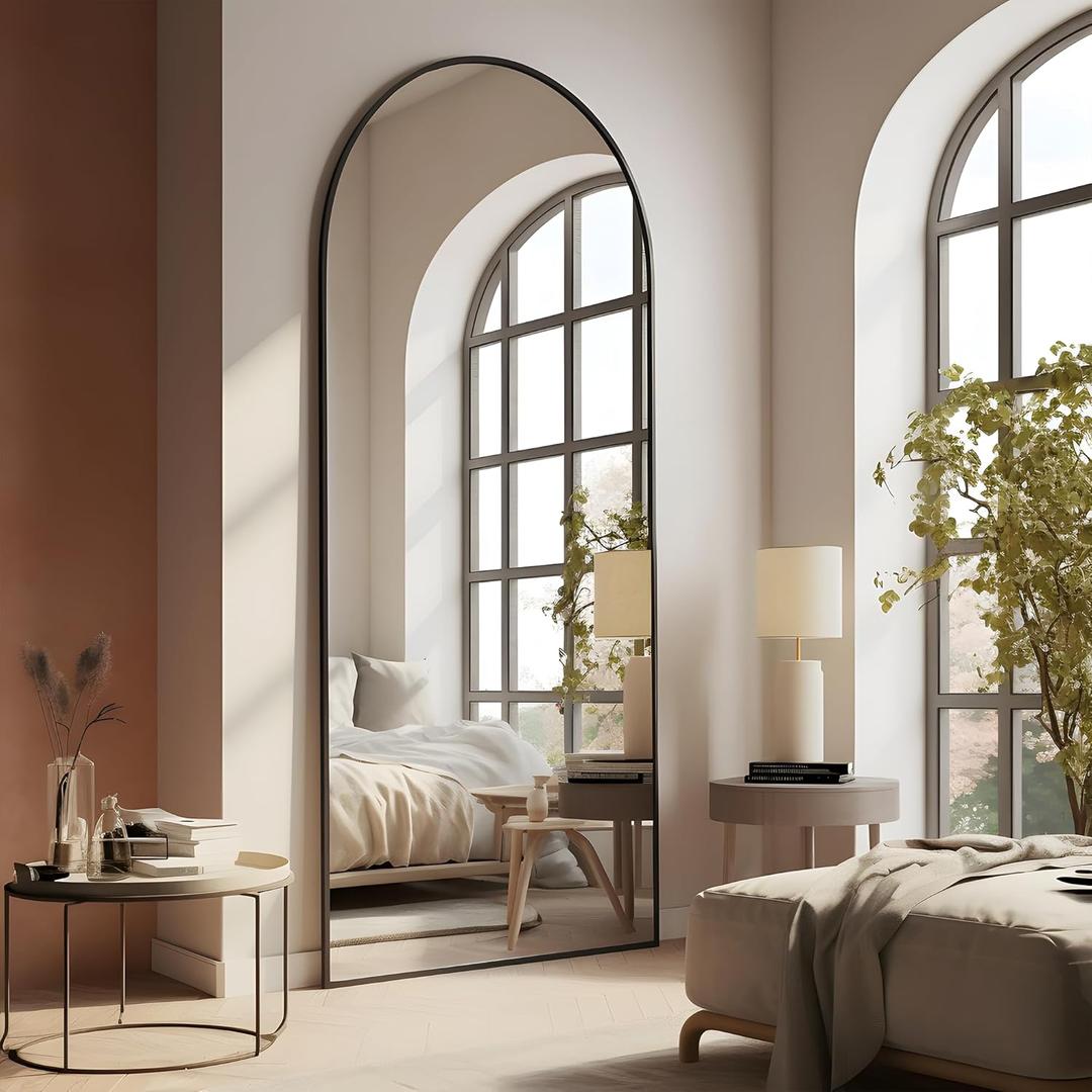 NeuType Arched Full Length Mirror, 71x27, Large Full Body Mirror with Aluminium Metal Frame, Shatter Protection, Wall-Mounted Mirrors for Living Room or Dressing Room- BlackArched