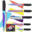 Kitchen Knife set Rainbow Titanium Coated - 12 Pcs Knife Set with Blade Guards, Dishwasher Safe, Razor Sharp German Stainless Steel Blade and Comfortable Handle