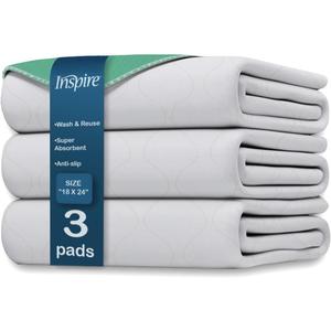 Inspire Washable Bed or Chair Pads | 3 Pack Waterproof Mattress Chucks Pad | Reusable Chux | for Adults Babies and Pets