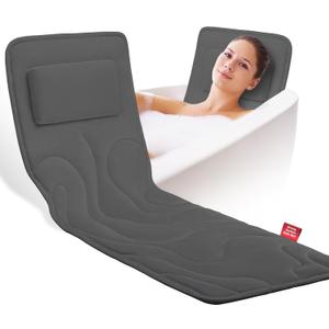 Full Body Bath Pillow for Tub, Extra Thick 4D Air Mesh & Quick-Dry Spa Pillow for Head Neck and Beck Support, Non-Slip Suction Cups Fits All Tubs - Luxury Bath Accessories for Relaxation, Grey (Grey)