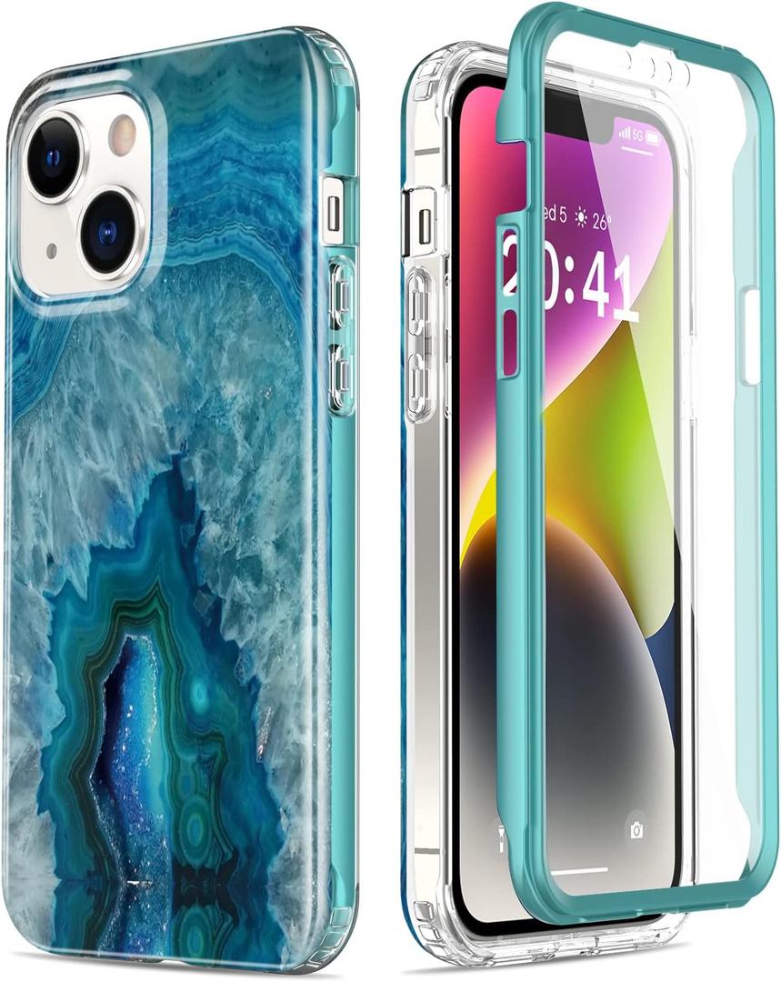 Esdot for iPhone 14 Plus Case with Built-in Screen Protector,Military Grade Rugged Cover with Fashion Designs for Women Girls,Protective Phone Case 6.7" Agate Stone