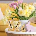 Wesiti 3 Pcs Easter Decoration Golden Bunny Figurines Set 4.5'', 3'', 2.36 Ceramic Easter Rabbit Statue Vintage Bunny Figurine Gift for Family Home Office Table Decor Spring Party Supplies (L, M, S)