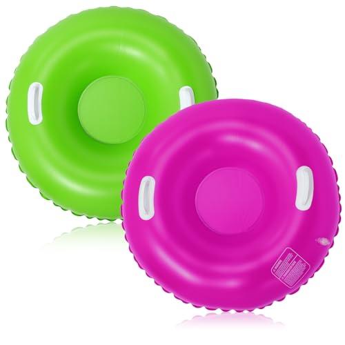 Shappy 2 Pack 36'' 40'' 47'' Snow Tube Inflatable Snow Sleds Heavy Duty Sleds Adults for Winter Outdoor Sports Toboggan with Handles Thickened Bottom(Purple, Green,36 Inch)