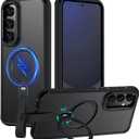 for Samsung Galaxy S24 FE Case with 360Spin Magnetic Stand-Finger Strap, [Fit for MagSafe][Mil-Grade Protection],Non-Slip Shockproof Rugged Ring Holder Matte S24 FE Phone Case (Black) 24