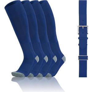 QBK Toddler Baseball Socks And Belt Youth Softball Tee Ball Combo Set for Boy Girl (2 Pairs of Socks & 1 Belt) Royal Blue 2-4T