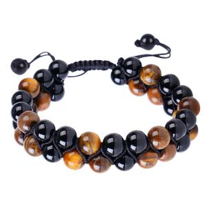 Handmade Double Protection Bracelet - Men & Women's Crystal Bracelet with Tiger Eye, Hematite - 8mm Natural Stone Beads Bring Good Luck, Prosperity, Happiness