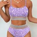 Herseas Women's High Waisted Bikini Sets 2 Piece Tummy Control Swimsuits Full Coverage Bathing Suit Summer Beach Swim Wear (Purple, S)