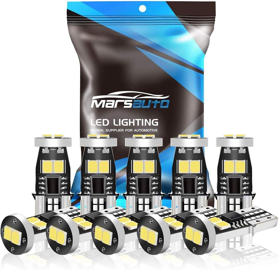 Marsauto 194 LED Bulbs T10 168 192 2825 W5W Replacement Bulbs for Interior Dome Map License Plate Lights Door Courtesy Trunk Lamp 480LM 6000K Xenon White Pack of 10