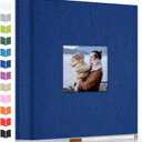 Photo Album Self Adhesive Scrapbook Album for 3x5 4x6 5x7 8x10 Pictures,40 Pages Linen Cover with Display Window DIY Photo Book,Ideal Gifts for Family Travel Wedding Baby (Dark Blue)
