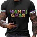 Mardi Shirt for Men Glitter Mask Graphic Festival T Shirt Tuesday Carnival New Orleans Party Tee Tops(P1,M)