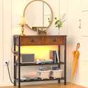 32" Narrow Console/Entryway Table with Storage & 3 Drawers & Outlets, for Sofa & Living Room, Hallway/Foyer/Couch/TV/ Aquarium Stand Table for Entryway with USB Ports, LED Light Strip,Perfect for Home (Vintage+black Leg)