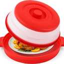 Microwave Splatter Cover for Food with Anti-scald Base Plate,Large Plastic & Silicone Vented Avoid Scalding Collapsible Guard Lid,Kitchen Essential Gadgets for Meal Prep-10.7 Inch (Red)