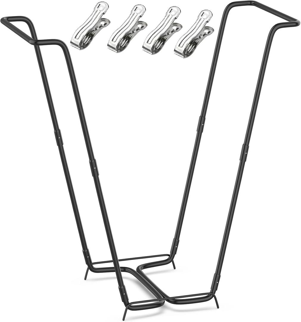 Outdoor Trash Bag Holder Metal Garden Trash Bag Holder for Yard Waste Stand Holds 30-45 Gallons Leaf Bag Holder with 4 Clips for Leaves Camping Lawn Party Weeding Yard Gardening1pcs+4clips