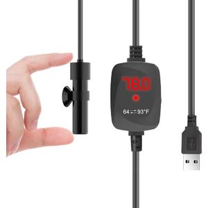 VCRAZE Mini Aquarium Heater 5V/2A USB 10W Super Small Fish Tank Heater with Digital Display Thermostat, Alumina Ceramic Betta Tank Heater Turtle Heater for Tanks up to 1 Gallon