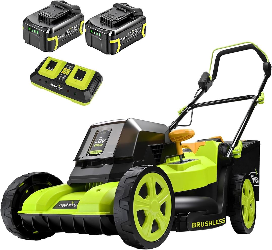 SnapFresh 40V 17 Brushless Lawn Mower 2 x 5.0Ah Batteries Electric Cordless Push Mower with Fast Charger, 6-Level Height Adjustment, 45L Grass Bag, Lightweight Battery Powered Mower