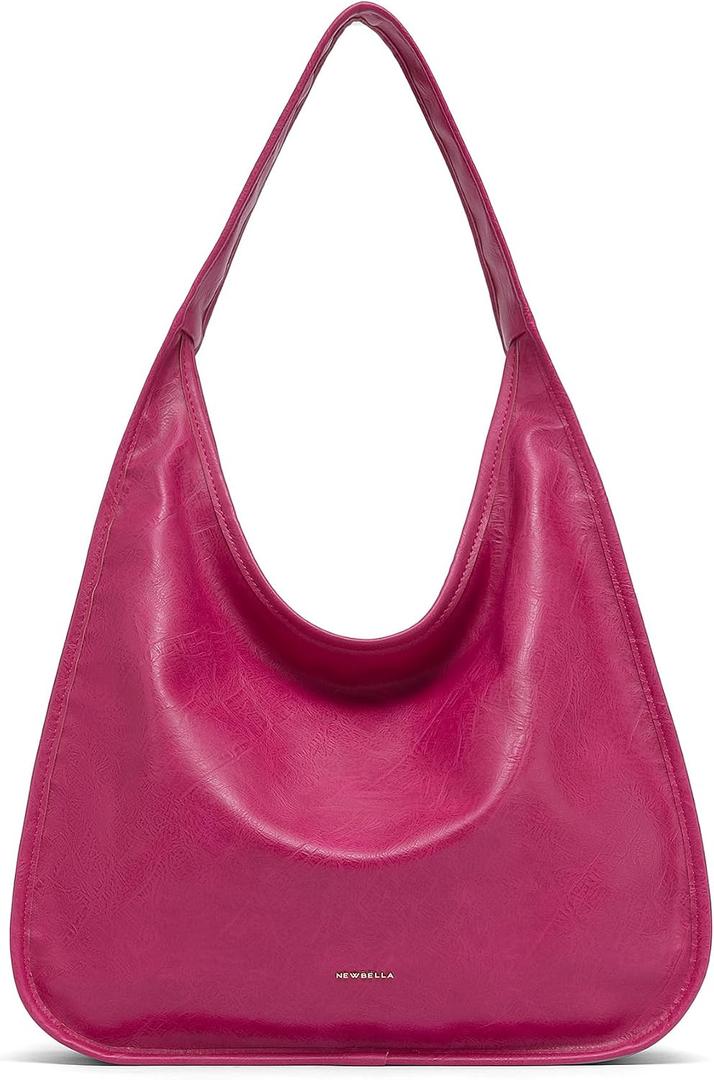 NEWBELLA Hobo Purse, PU Leather Shoulder Bag, Tote Handbag for Work and Travel (Rose Red)