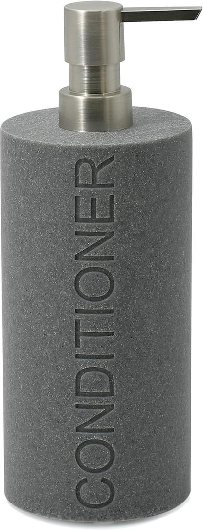 Resin Neutral Gray Sandstone Conditioner Engraved Bottle Refillable Pump Dispenser, Durable Waterproof Resin Construction for Bath, Shower - Gray Sandstone Satin Nickel Pump