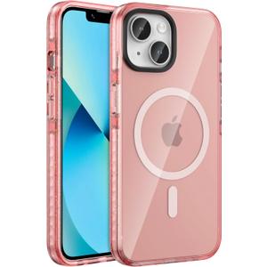 FABSPARK Magnetic for iPhone 13 Pro Max Phone Case,Compatible with MagSafe,Neon Clear Fluorescent Drop Protection Case for iPhone 13 Pro Max 6.7 Inch,Pink