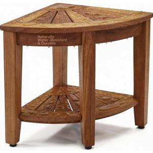 AquaTeak The Original 15.5" Kai Corner Teak Shower Bench - Shower Stool with Storage Shelf for Bathroom - Durable Water Resistant Shower Chair - Shaving Foot Rest - Indoor & Outdoor Use
