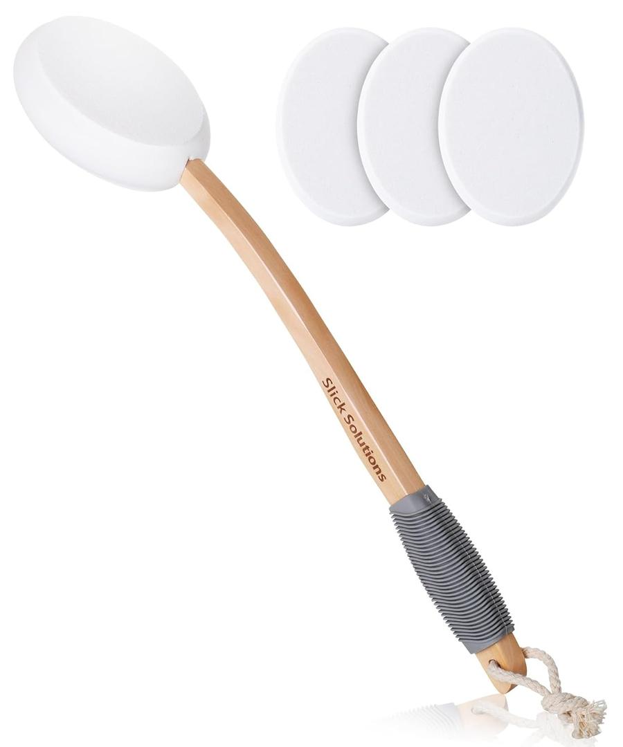 Slick- Lotion Applicator with 3 Extra Pads, 17 Inch, Back Applicator Lotion, Certified Organic, Easy Reach Washable, Self Tanner for All Skin Tone (Grey Grip)