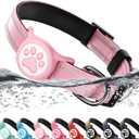 Airtag Dog Collar, Reflective Ultra-Durable Nylon Padded with QR Code Buckle & IP68 Waterproof Air Tag Holder Compatible for Apple AirTag, Comfortable for Dogs(Pink,M)