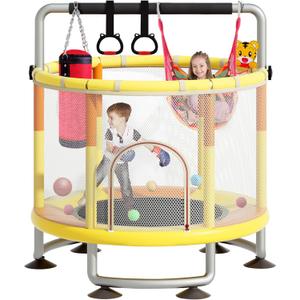 5-in-1 Toddler Trampoline for Kids,60"" Trampoline for Toddlers,Upgrade Kids Trampoline Indoor Outdoor,500lbs Baby Child Large Small Trampoline with Safety Net (light yellow)