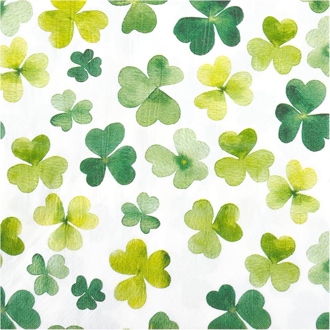 100 Pcs St Patrick's Day Paper Napkins Watercolor Shamrock Party Napkin Green Lucky Clover Irish Disposable Beverage Napkins for Party Supplies Table Decor