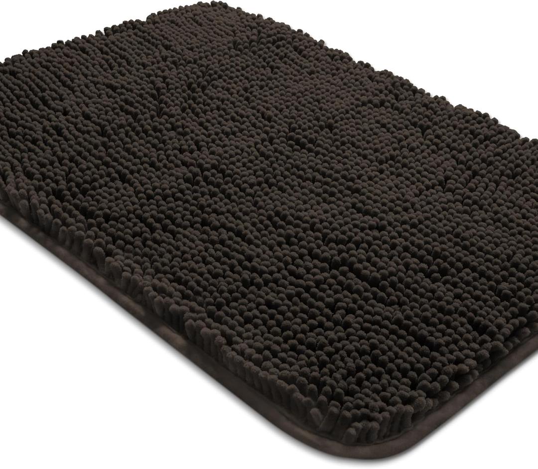 Yeaban Chocolate Brown Bathroom Rugs  Thick Chenille Bath Mats | Absorbent and Washable Bath Rug Non-Slip, Plush Rugs for Bathroom, Kitchen, Shower, Sink - 17" x 24"