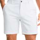 Obla Men's Golf Shorts 7"/9" Inseam Stretch Lightweight Casual Work Dress Shorts Flat Front Golf Shorts for Men 5 Pockets (36 Regular, White)