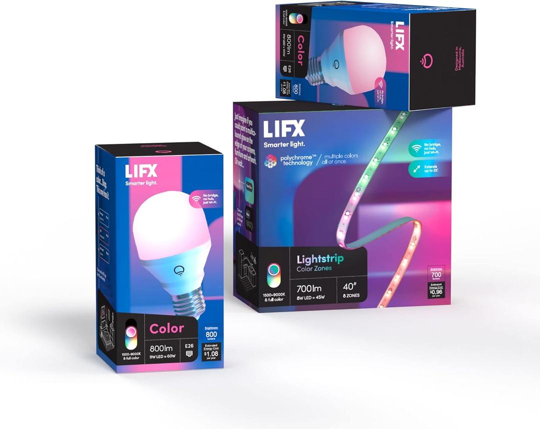 LIFX Bedroom Bundle  with 2 Color 800 Lumen Smart Bulb and 40 LED Smart Lightstrip