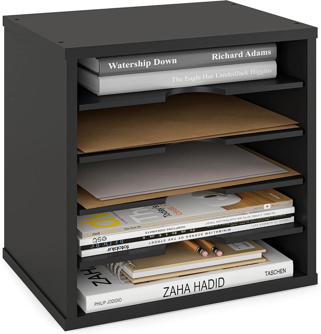 Ballucci File Organizer Paper Sorter, 5 Tier Adjustable Shelves Office Desk Organizer, 13 5/8" x 9 1/4" x 12", Black
