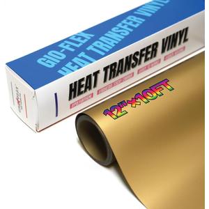 PU Heat Transfer Vinyl 12"10ft Roll Gold HTV for Cricut, Silhouette, Iron On T-Shirts, Bags & DIY Projects Durable, Easy to Cut & Weed Soft Finish (Gold, 12"x10ft)