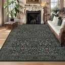 GarveeHome Washable Rug for Living Room, 8x10 Large Area Rug for Dining Room Under Table, Bedroom, Floral Soft Low Pile Non Slip Stain Resistant Carpet for Nursery, Playroom, Office, Dark Black