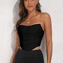 Women's Vintage Strapless Open Back Boned Mesh Bustier Zip Back Corset Bodyshaper Crop Top (Black, L)