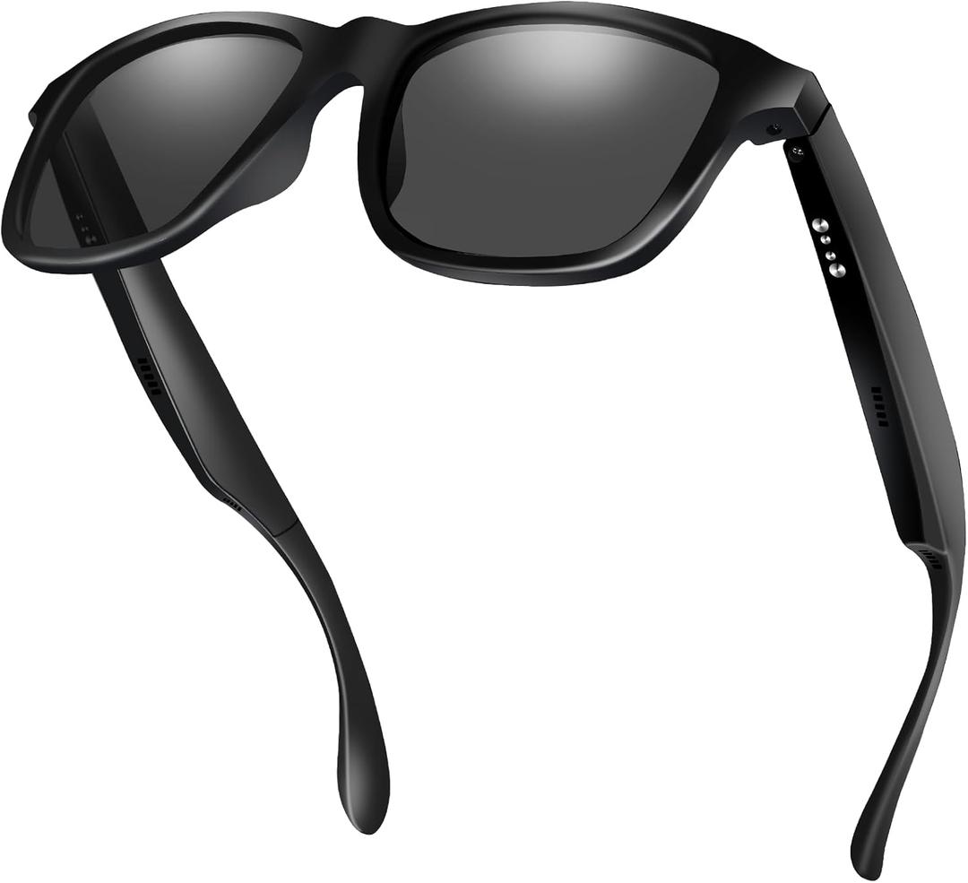 ALOUS Smart Glasses for Men & Women,Bluetooth Glasses with Open Ear Sound Mic & Speakers, Intelligent Touch,Magnetic Charging,Indoor/Outdoor UV Protection and Voice Assistant (Black Lens)