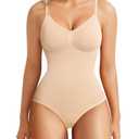 BRABIC Bodysuit Shapewear for Women Tummy Control Panties Seamless Sleeveless Tops V-Neck Camisole Jumpsuit (Beige Brief, X-Large/XX-Large)