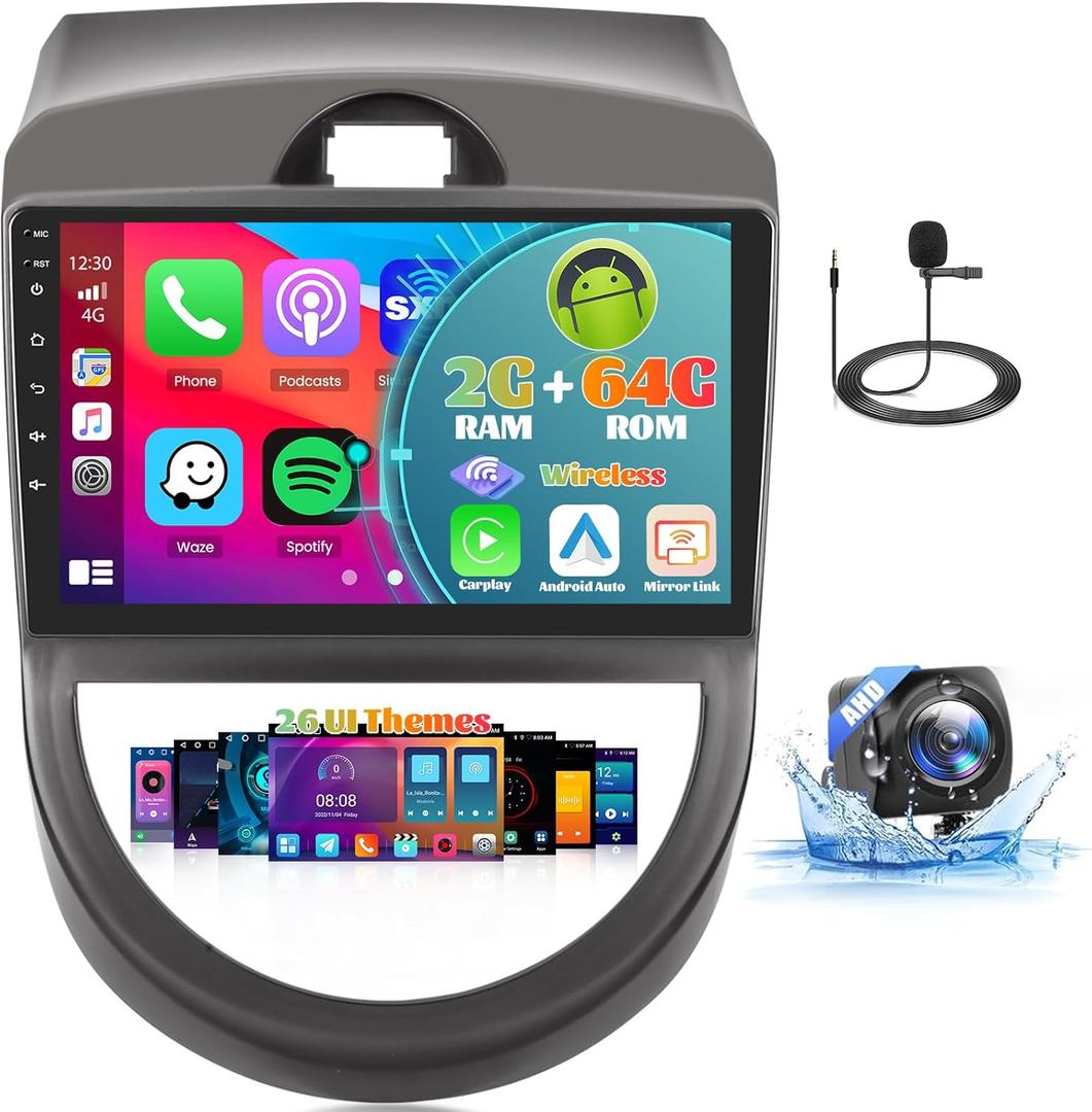 Roinvou [2G+64G] Android 13 Car Stereo for Kia Soul 2010-2013 with Wireless Carplay Android Auto, 9" Touch Screen Car Radio Support GPS/WiFi/Bluetooth/26UI/Voice Control/SWC/Backup Camera