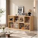 Solid Wood 8 Cube Storage Organizer Shelf with 4 Bins,Low Bookcase