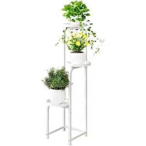 INGIORDAR Plant Stand Indoor Outdoor 3 Tier Metal Plant Shelf for Multiple Plants Corner Flower Holders for Living Room Balcony Bedroom Patio Garden, Black (White, 3-Tier)