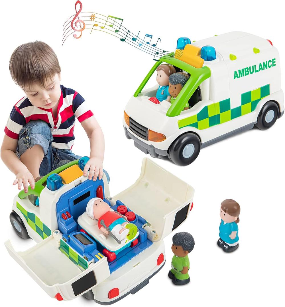Ambulance Toy Friction Powered Vehicle with Lights and Sounds, Rescue Role Play Set, Ambulance Set, Play and Learn Toddler Toys for 1 2 3 Year Old Boys Children Toy Truck Party Birthday Gift