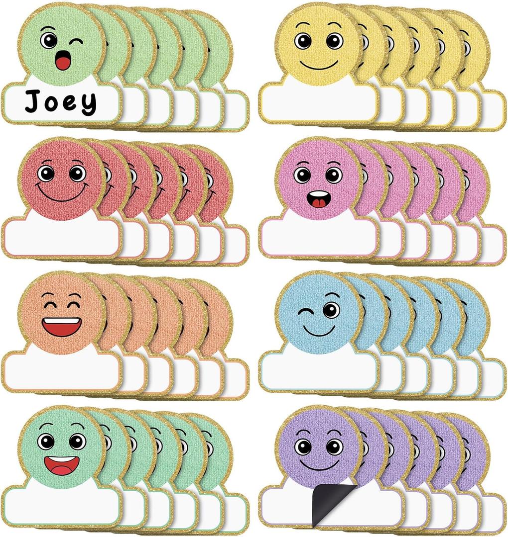 48 Pcs Magnetic Dry Erase Labels Magnetic Name Tags Plates Smile Face Shaped Writable Tag Locker Name Plates Dry Erase Stickers Labels for Classroom School Bus Teacher Student Whiteboards