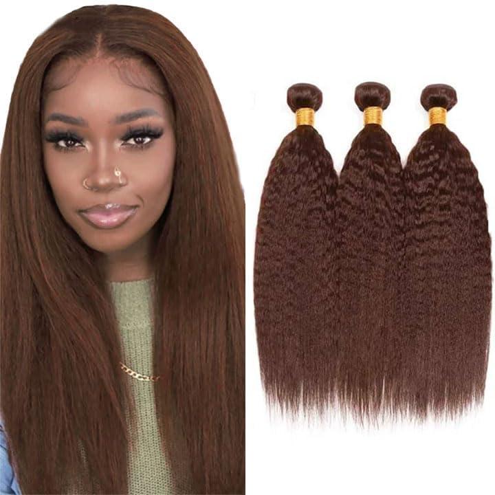 Brazilian Human Hair Bundles 8 10 12 Inch Chocolate Brown Yaki Wave Human Hair Bundles Brazilian Unprocessed Virgin Quick Weave Hair for Black Women