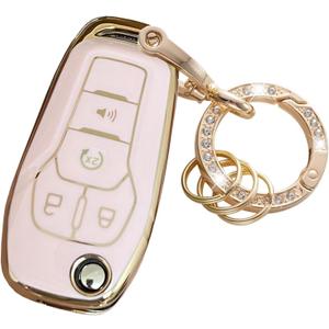 for Ford Key Fob Cover Key Protective Flip Key Shell Holder Fit for Ford Fusion N5F-A08TAA (Pink)